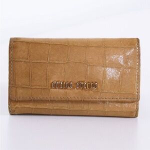 Miu Miu Croc-Embossed Leather Key Holder Tan Camel Designer Key Case